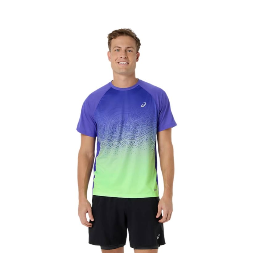 Camiseta Asics Road Fade Manga Curta Roxo Verde
