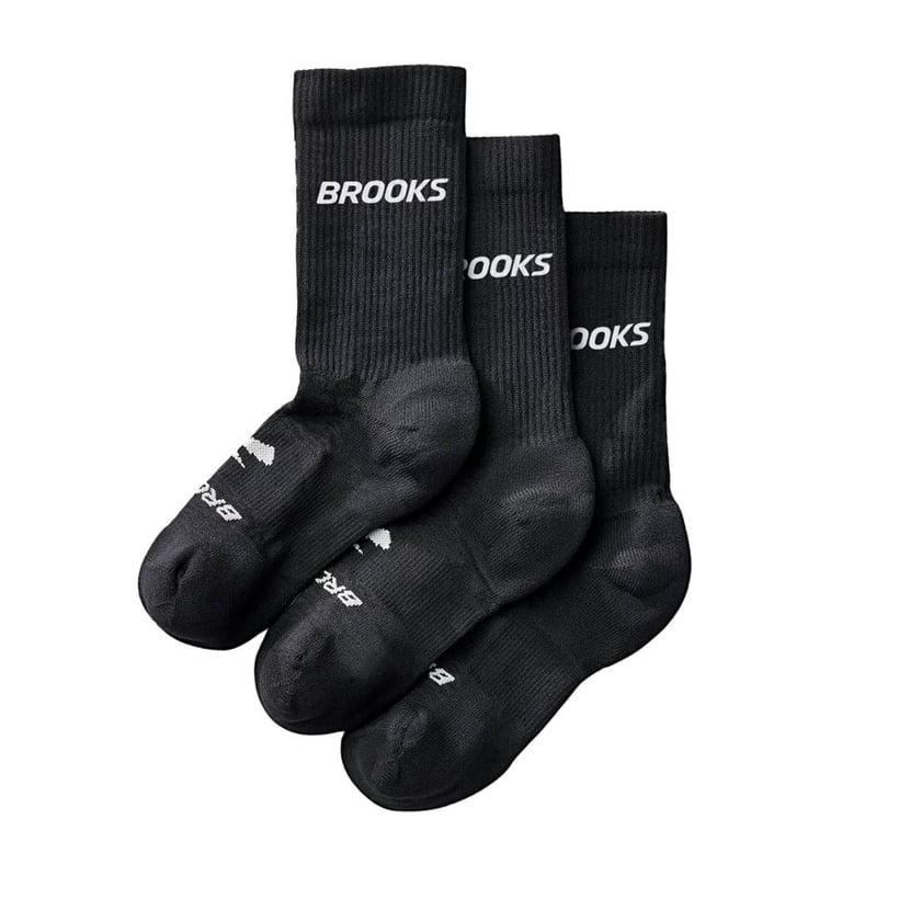 Meias Brooks Run‑In Crew 3 Pack Preto Branco