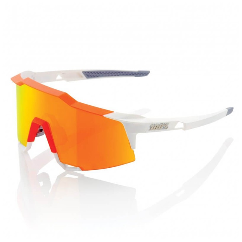 100% Speedcraft LL White / orange cycling glasses, Hiper Red Multilayer Mirror lenses