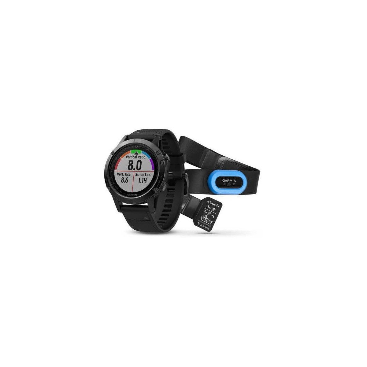 Garmin Fenix 5 Zafiro negro con correa negra, pack performer