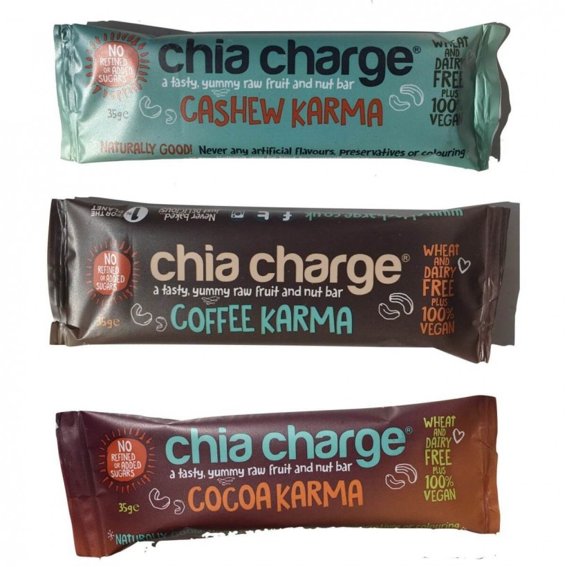 Chia Charge Energy Bar Karma flavor: Cocoa, cashews or coffee