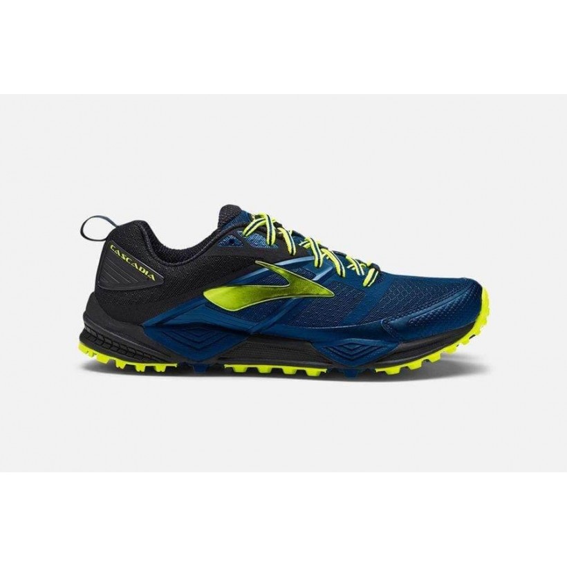 Brooks Trail Shoes - Cascadia 12. Couleur bleu / noir / jaune