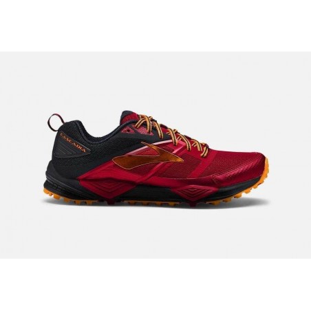 Brooks Cascadia 12 shoes. Color red black