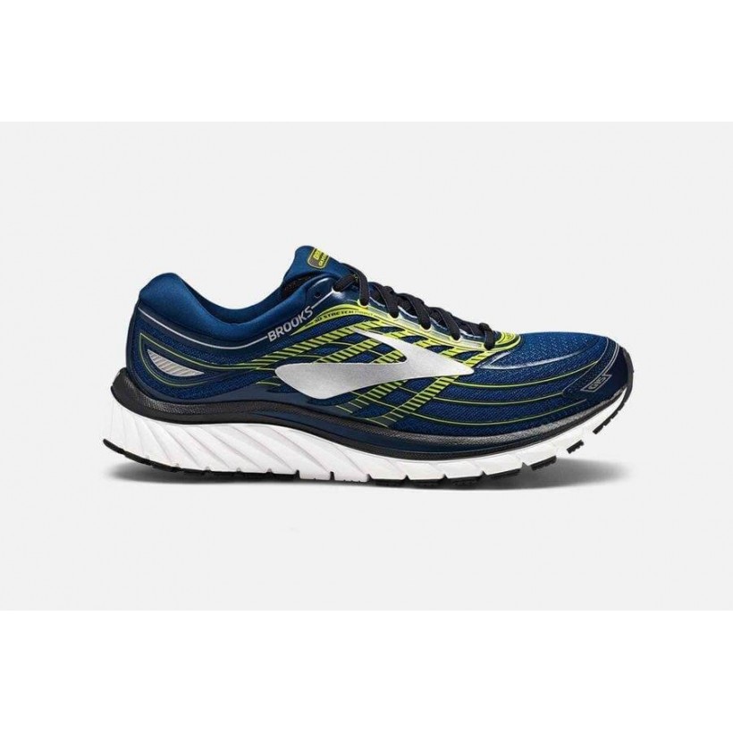 Brooks Glycerin 15 shoes navy blue, yellow and black.