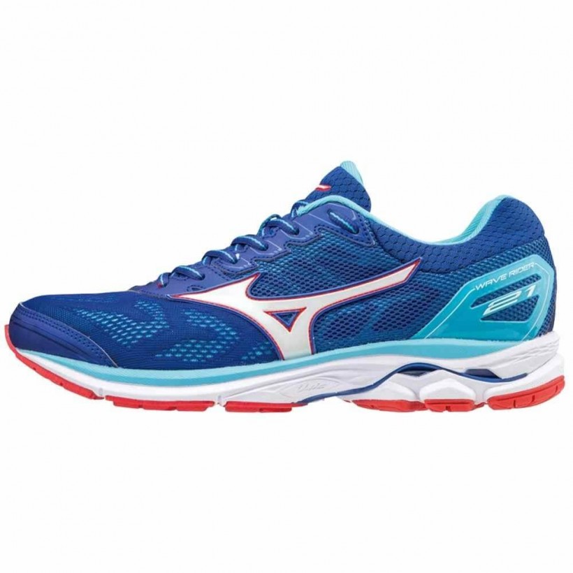 Mizuno Wave Rider 21 blue, white and red Man SS18 shoes