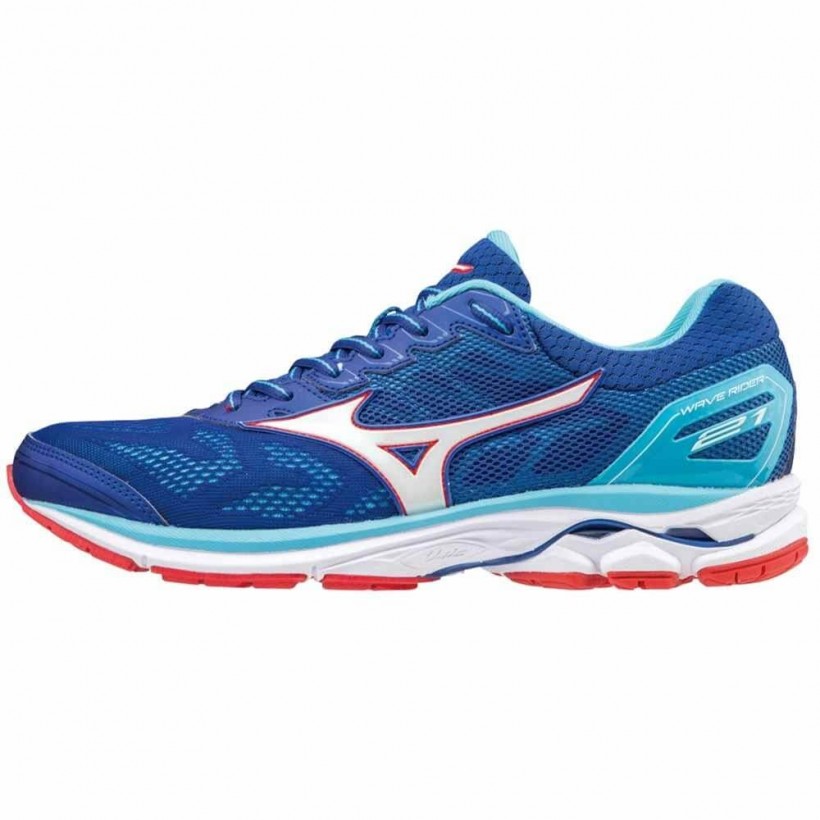 Tênis Mizuno Wave Rider 21 azul, branco e vermelho Man SS18