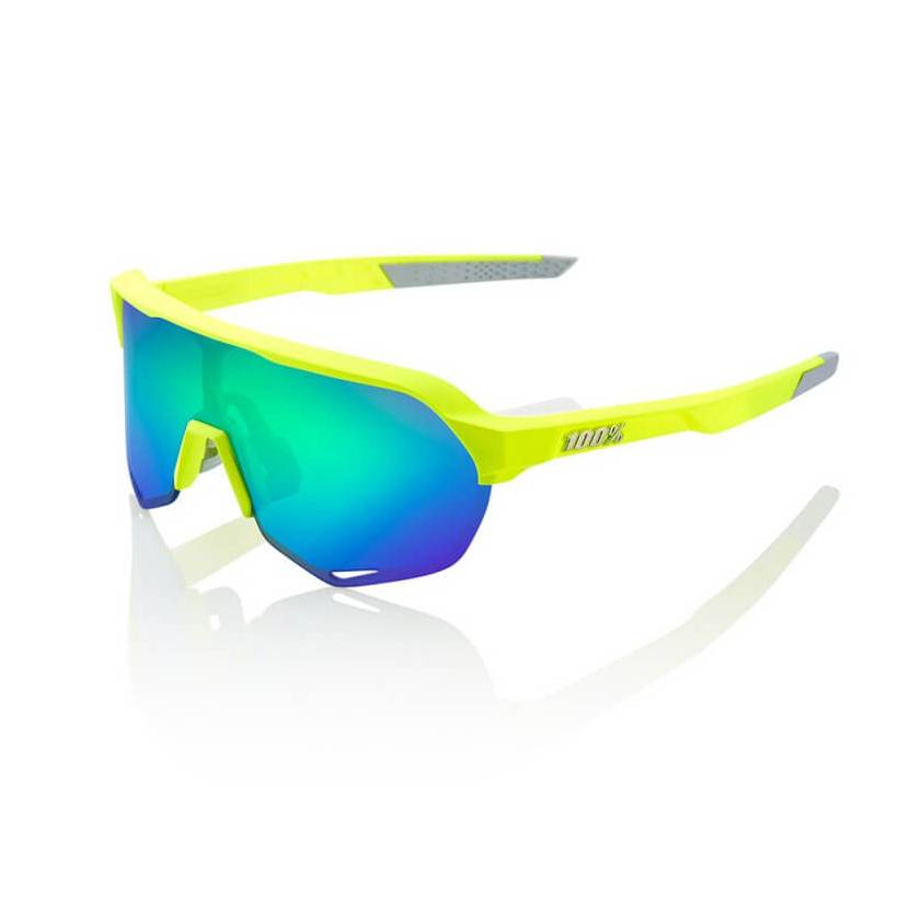 Brille 100% S2 YELLOW FLUOR MATT (MULTILAYER MIRROR GREEN LENS)