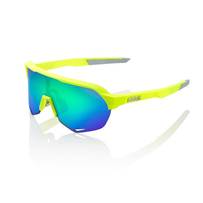 Lunettes 100% S2 JAUNE FLUOR MAT (LENTILLE VERTE MIROIR MULTICOUCHE)