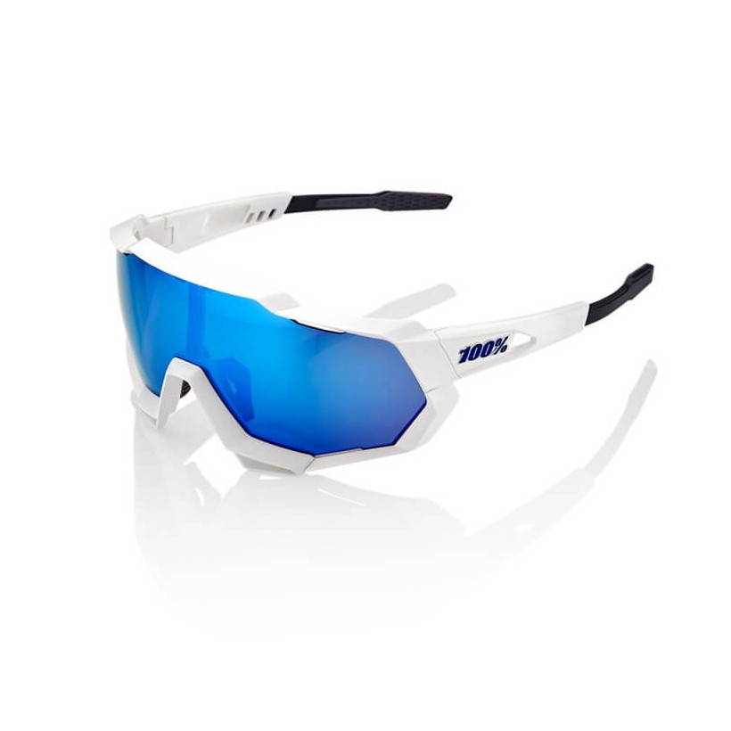 100% Speedtrap Matte White (Hyper Blue Mirror Lens)