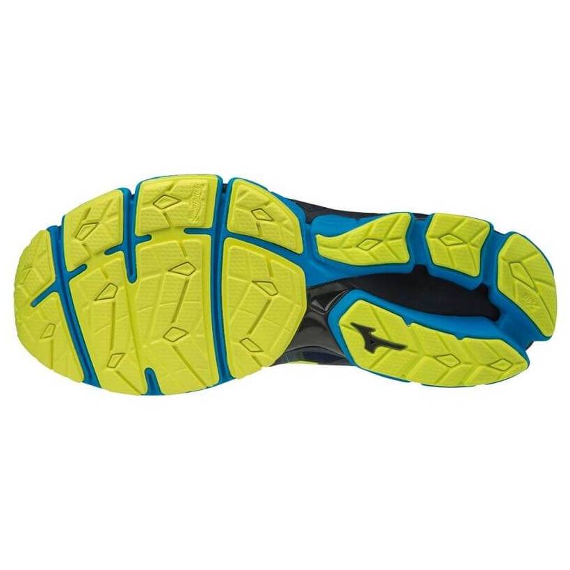 Tênis masculino Mizuno Wave Sky 2 AW18 preto, azul e amarelo
