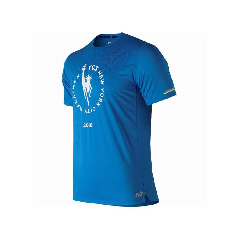 Koszula z krótkim rękawem New Balance New York Marathon Edition Niebieska Męska AW18