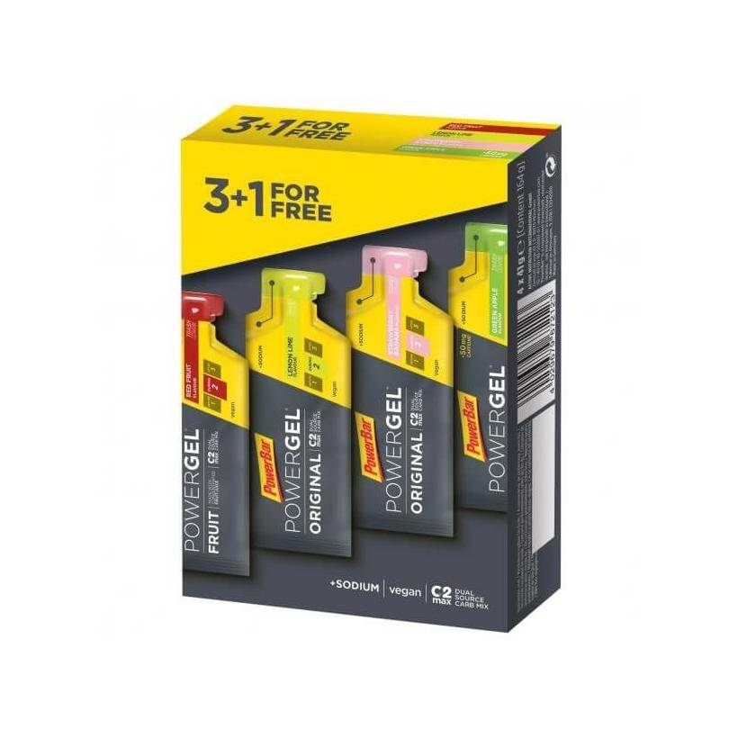 Lote de 3 + 1 géis energéticos POWERBAR POWERGEL MULTIPACK