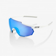 100% Racetrap Matte White Brille - Hyper Blue Multilayer Mirror Lens