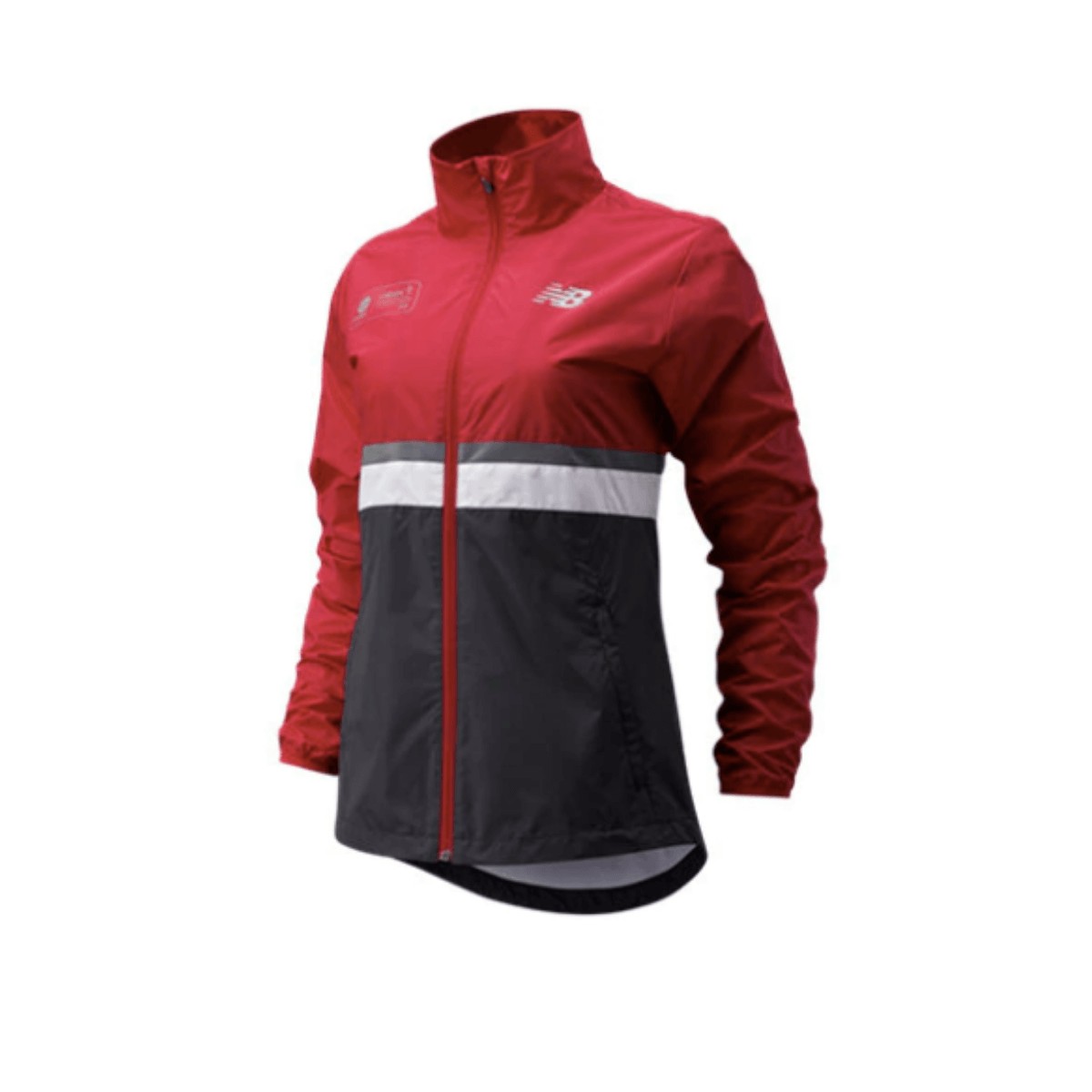 Chaqueta New Balance London Marathon Rojo Negro Mujer, Talla XS.