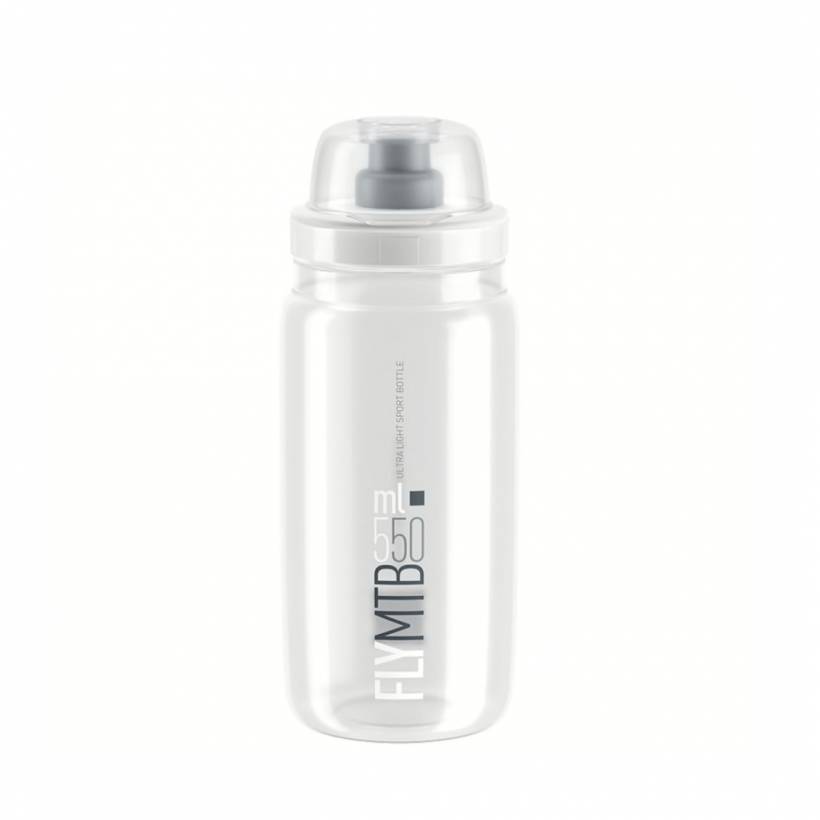 Garrafa transparente Elite Fly MTB cinza logotipo 550 ML