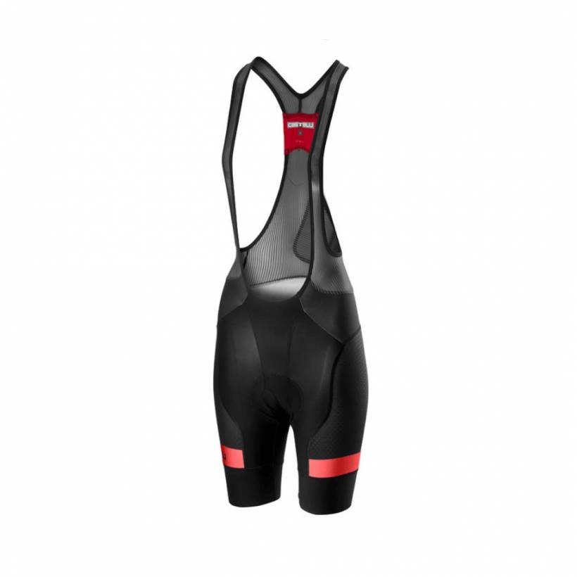 Calção Castelli Free Aero Race 4 Team Rosso Corsa com babador preto rosa feminino