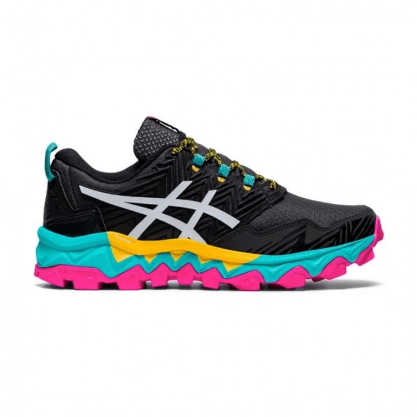 Zapatillas Asics Trabuco 8 Blanco Negro Amarillo OI20 Mujer