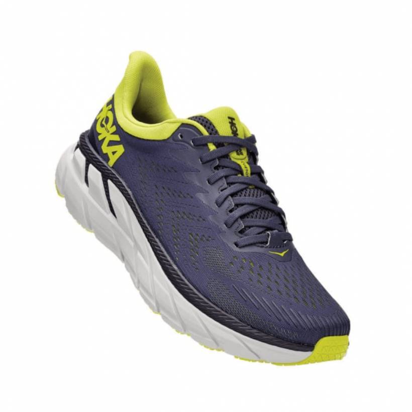 Chaussures Hoka One One Clifton 7 Bleu Marine Vert Citron