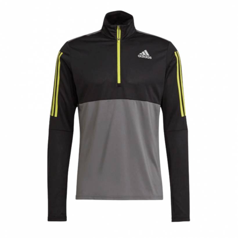 Adidas Own the Run Running 1/2 ZIP Sweat Noir Gris Jaune