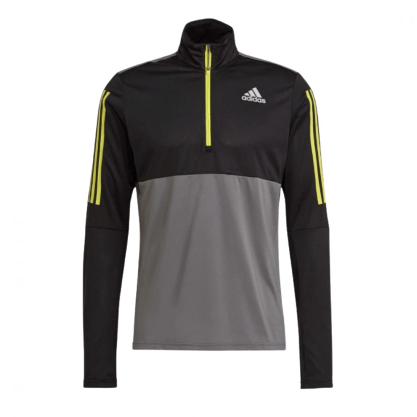 Adidas Own the Run Running 1/2 ZIP Sweatshirt Black Gray Yellow