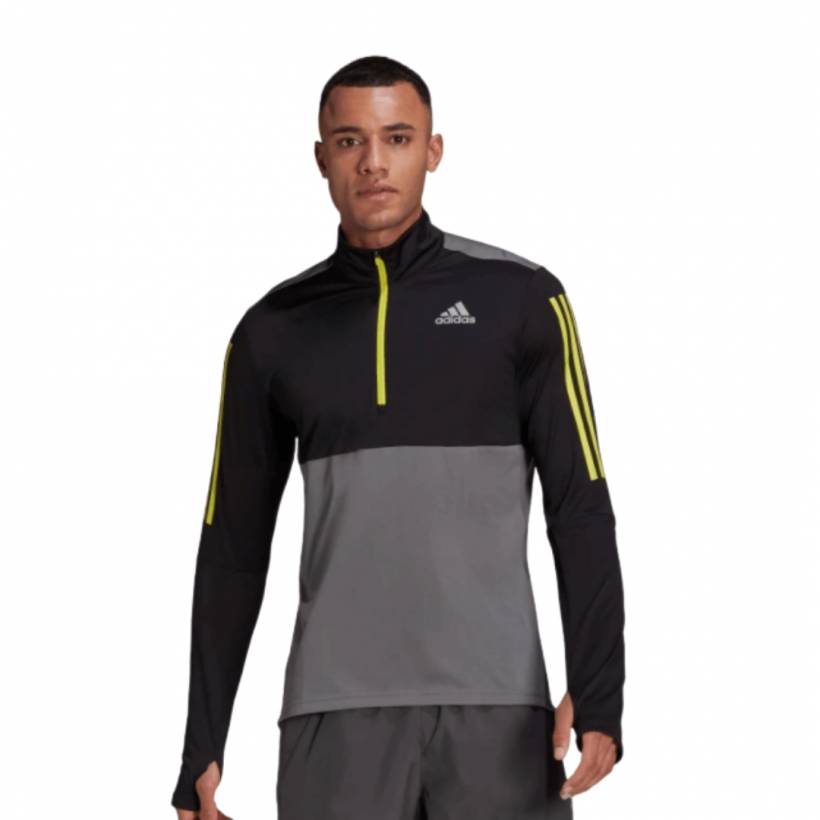 Adidas Own the Run Running 1/2 ZIP Sweatshirt Black Gray Yellow