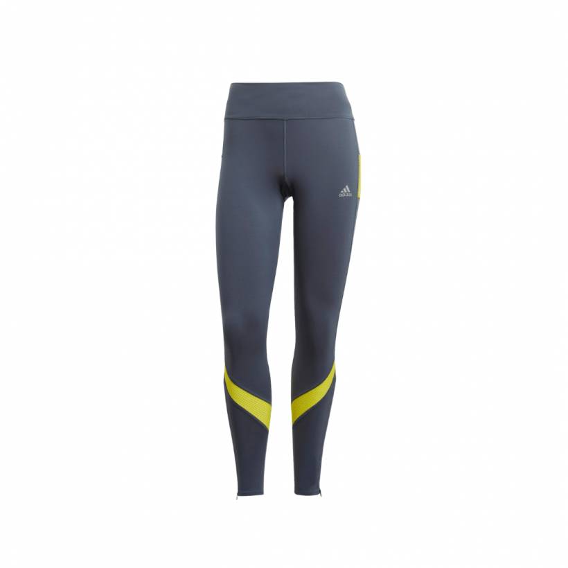 Adidas possui meia-calça feminina Run TGT Legacy Blue / Acid Yellow