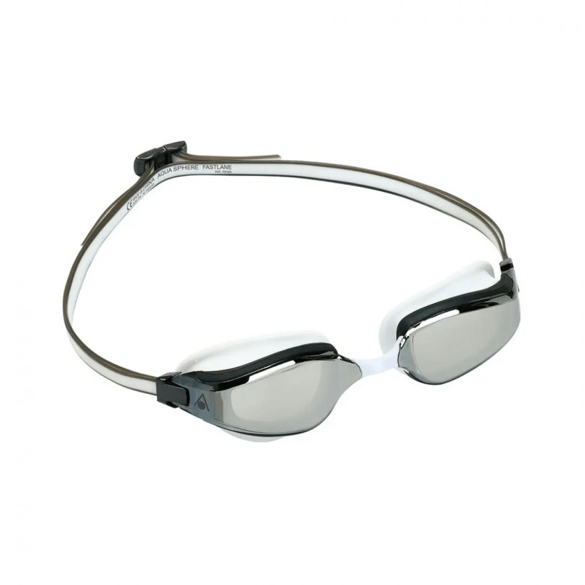 Aqua Sphere Fastlane Swimming Goggles White Gray Silver Mirror Lenses