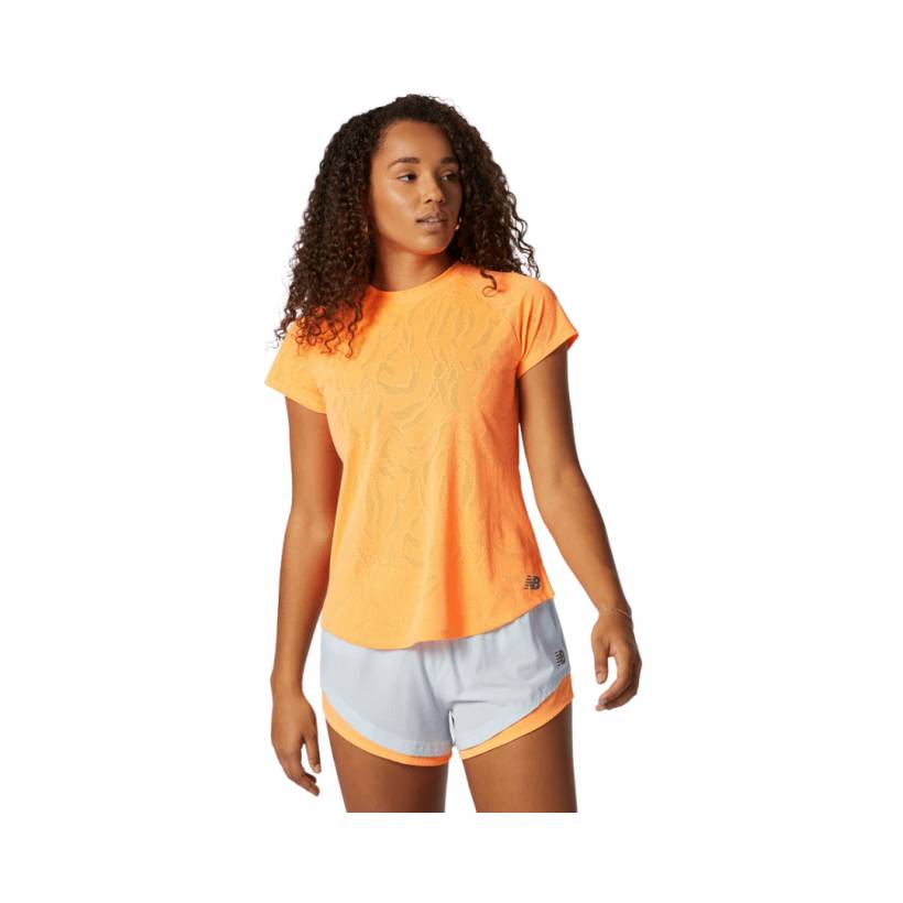 T-shirt da donna New Balance Q Speed Fuel Jacquard a maniche corte arancione