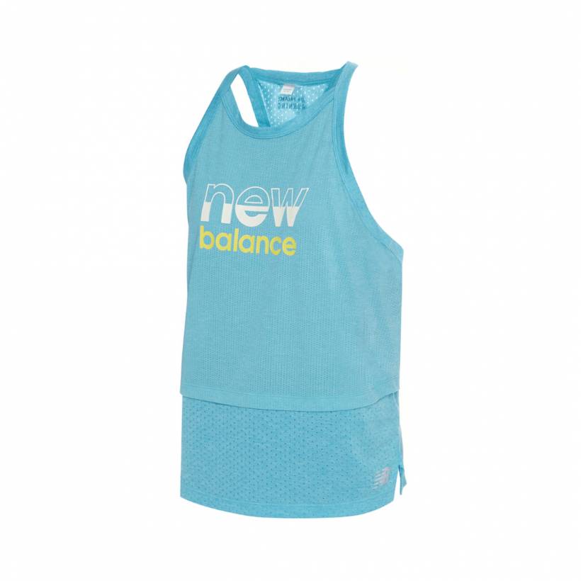 New Balance Printed Impact Run Hybrid Sleeveless T-Shirt Turquoise Blue Women