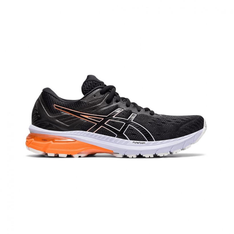 Tenis de corrida feminino Asics GT 2000 9 preto branco laranja SS21