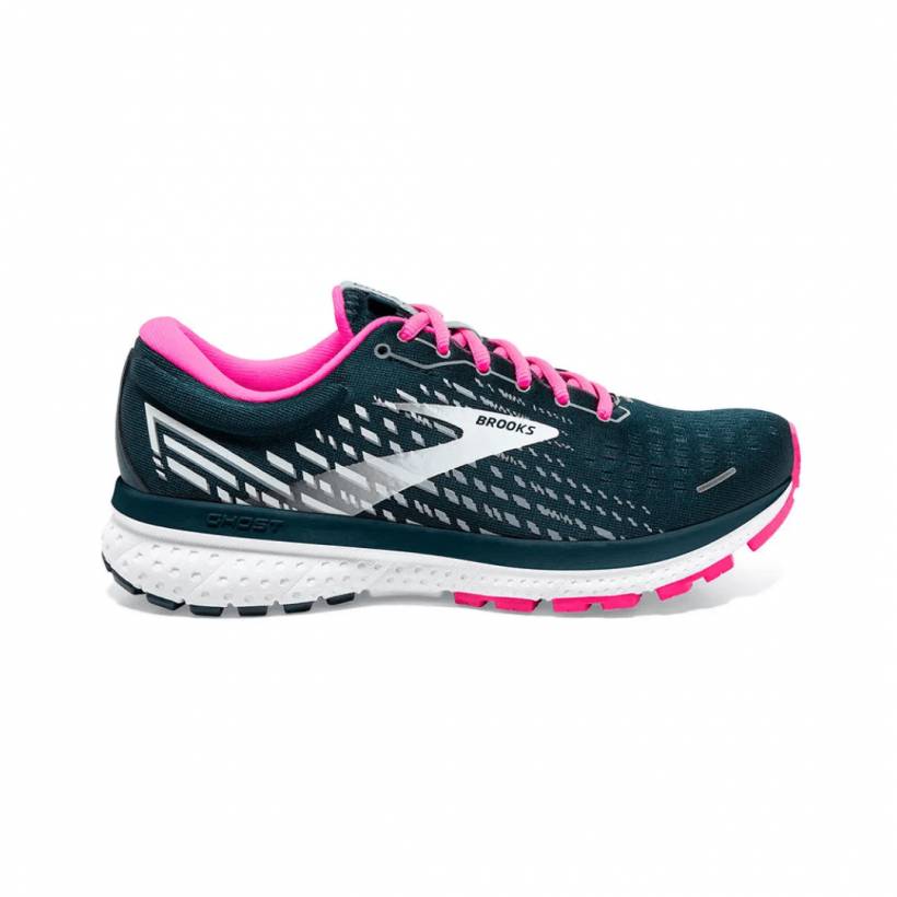 Tênis de corrida feminino Brooks Ghost 13 Teal Rosa Branco SS21