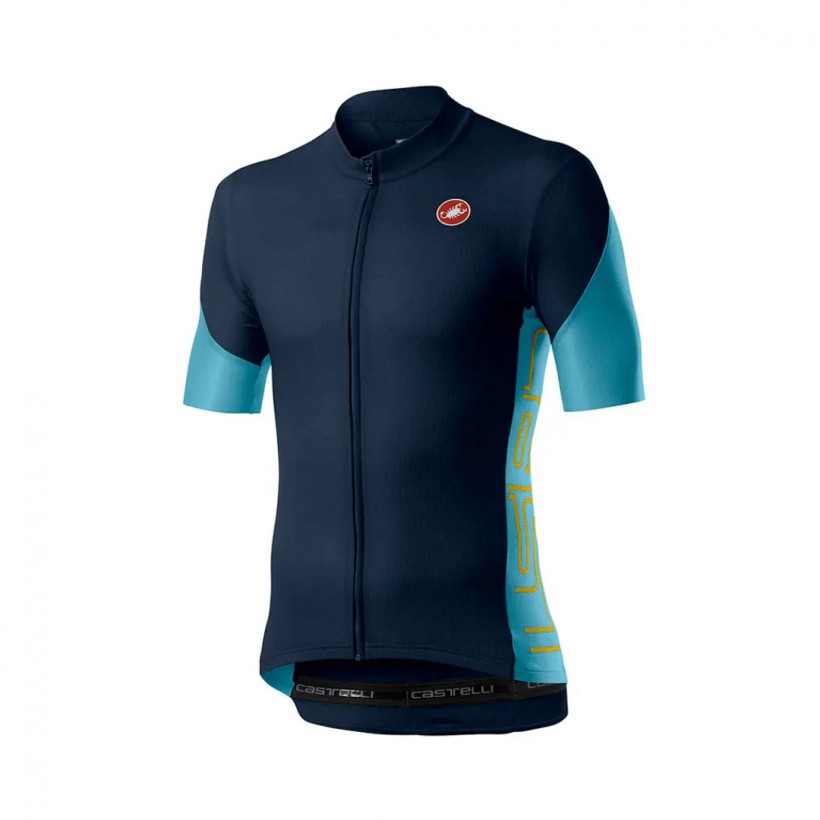 Castelli Entrata V Short Sleeve Jersey Dark blue Sky blue