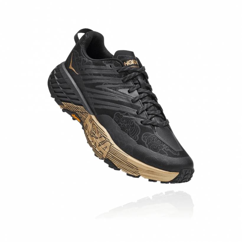 Sapatos Hoka One One Speedgoat 4 Black Gold Edição especial SS21