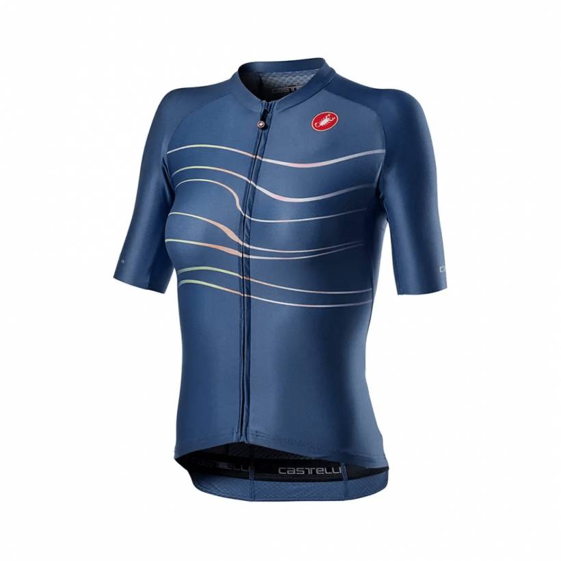 Jérsei feminino Castelli Aero Pro W Rosso Corsa de manga curta azul