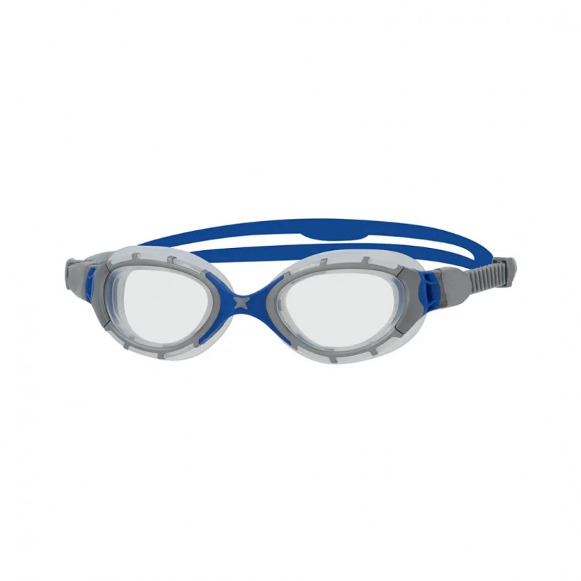 Zoggs Predator Flex Regular Fit Swimming Goggles Gray Blue Clear Lenses White