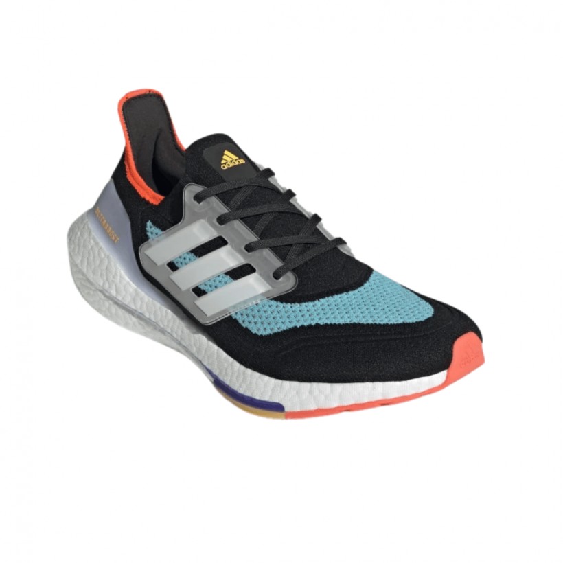 Descomponer raqueta sobre Zapatillas Adidas Ultra Boost 21 Negro Azul Naranja AW21