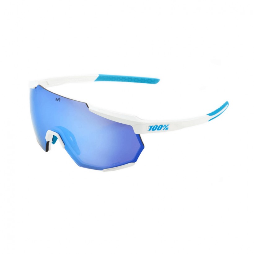 100% Racetrap Goggles - Movistar Team White HiPER® Blue Multilayer - Mirror Lenses