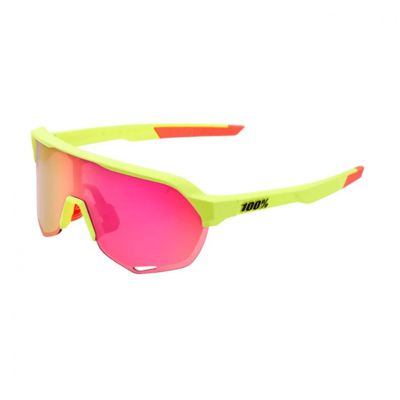 Lunettes 100% S2 - Jaune fluo mat délavé - Verres miroir