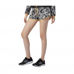 Shorts New Balance Impresso Fast Flight Split Branco Preto Feminino