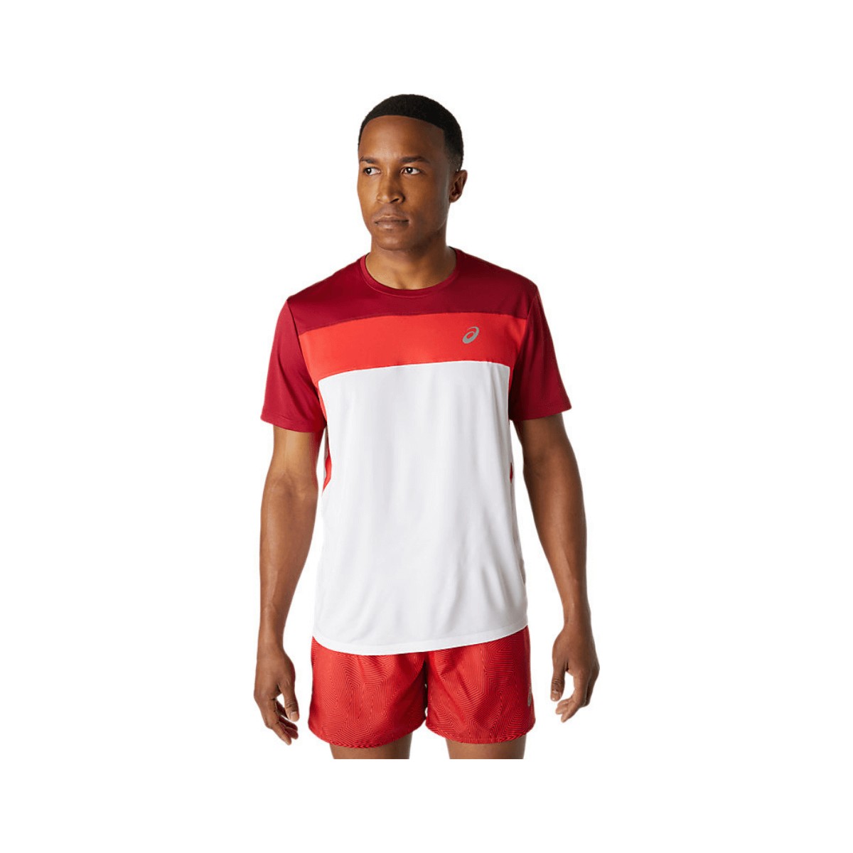 Asics Race SS Kurzarm T-Shirt Granat Rot Weiß AW21, Größe XS