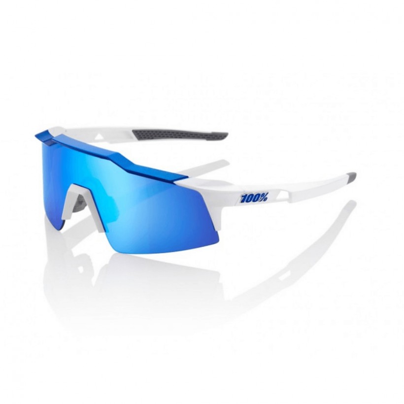 Lunettes 100% Speedcraft SL Blanc Mat Bleu Métallique HiPER Verres Bleus
