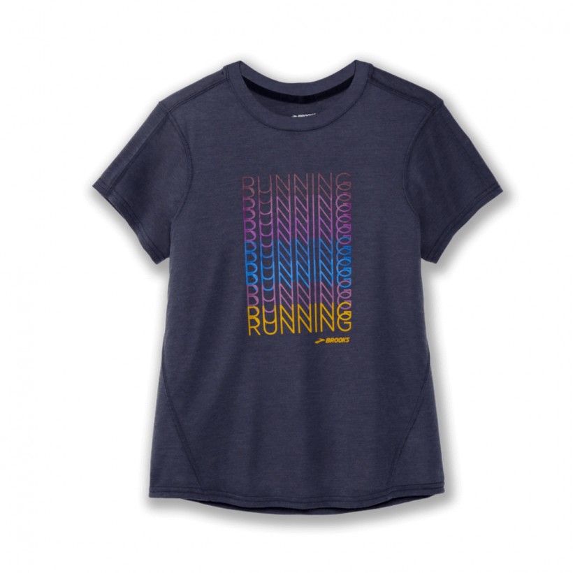 Brooks Distance Graphic T-Shirt Manches Courtes Gris Femme