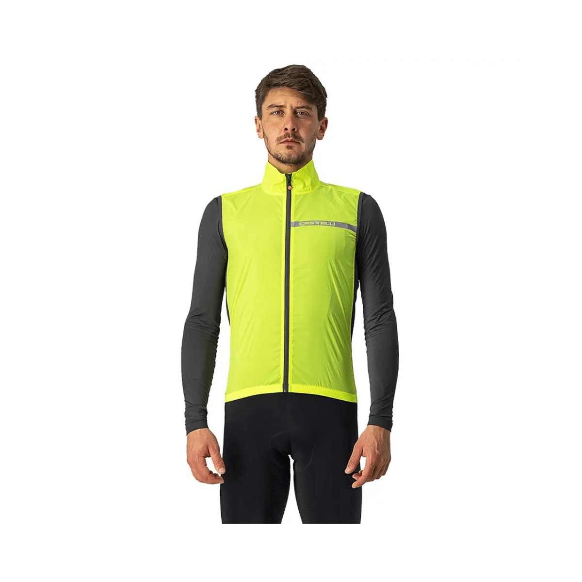 Chaleco Cortavientos Castelli Squadra Stretch Amarillo Gris, Talla M