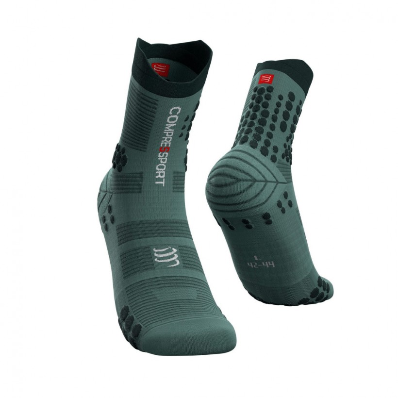 Meias Compressport Pro Racing v3.0 Trail Pine Silver