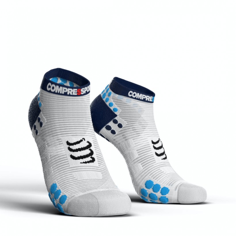 Calcetines ProRacing V3 Azul de Corte Bajo Compressport Blanco Azul