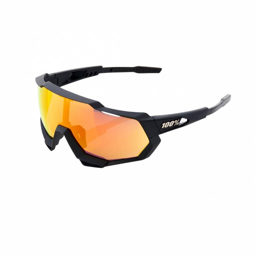 Occhiali 100% Speedtrap Soft Tact Black - Lenti specchiate multistrato Hyper Red