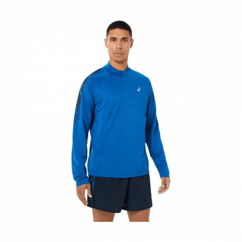 Asics Icon Langarm-T-Shirt mit 1/2-Reißverschluss Blau