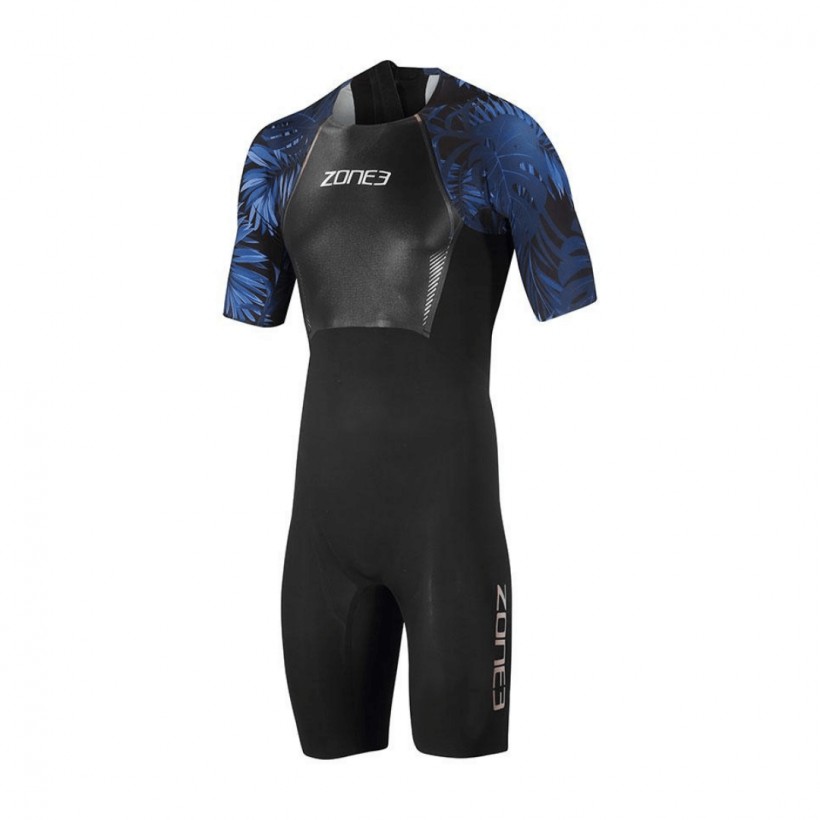 Zone 3 Tropical Palm Short Sleeve Wetsuit Black Blue