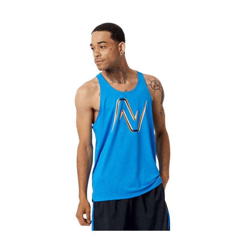 Camiseta New Balance Sin Mangas Graphic Impact Run Azul Cielo