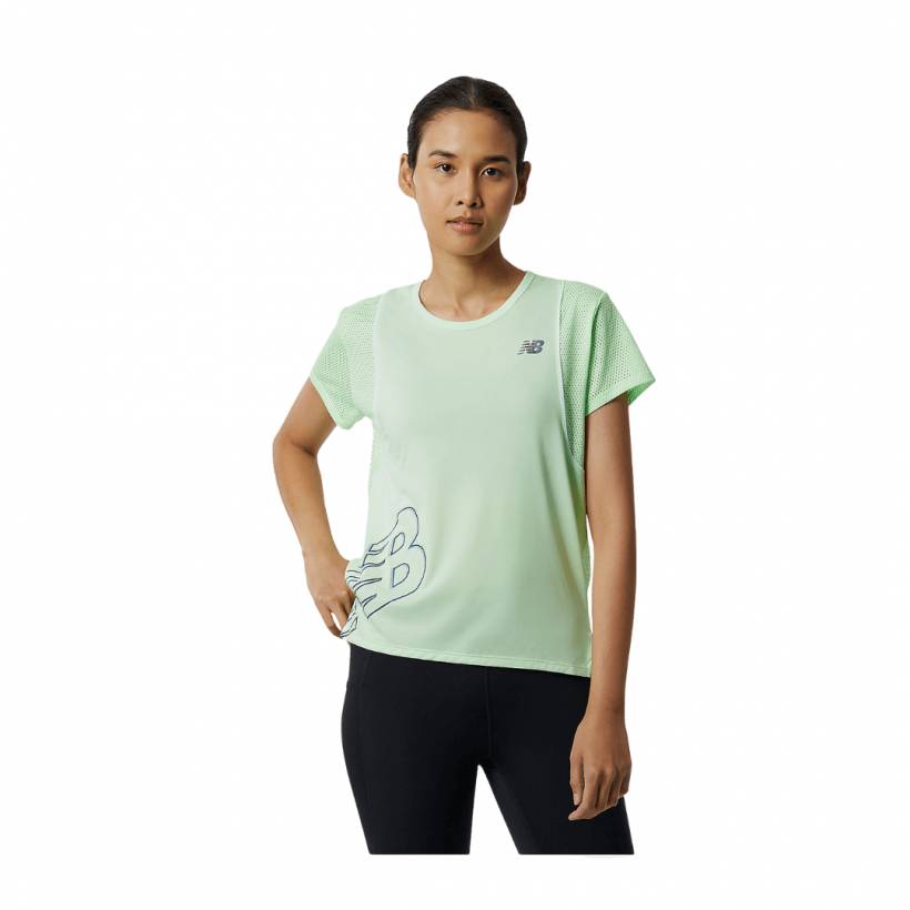 Camiseta New Balance Printed Fast Flight Manga Corta Verde Lima Mujer